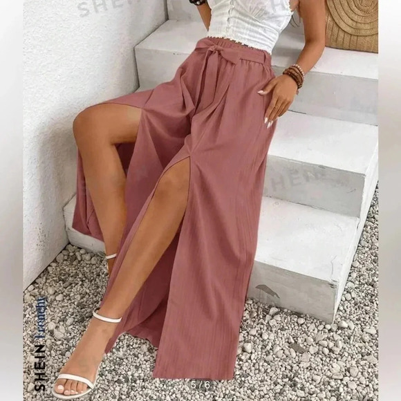 SHEIN | Frenchy Loose Fit Trousers With Front Slit & Sash | Sz L - Picture 1 of 6